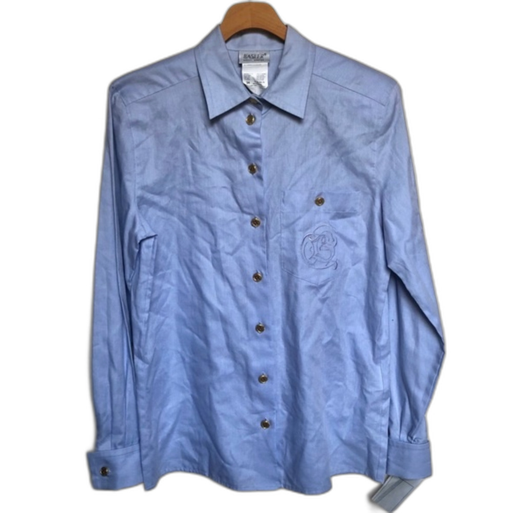 Basler Vintage Blue Button-Up Blouse NWT Size 4 Office Work Careerwear